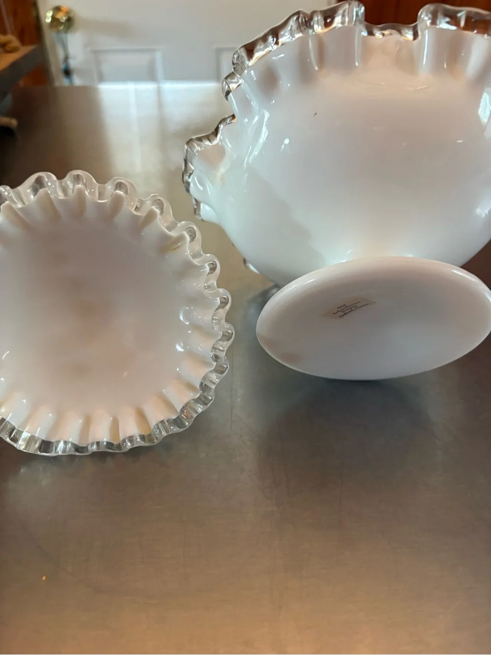 Fenton Silvercrest Ruffle Edged Low Footed Compote and Candlestick Holder
